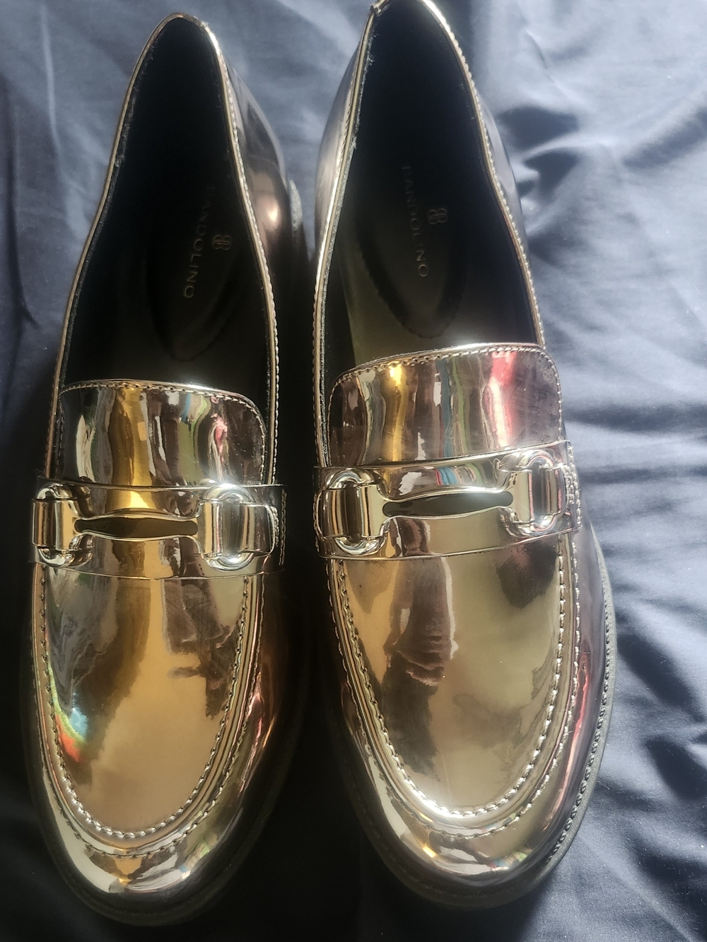Bandolino Metallic Gold Loafers with Bit Detail